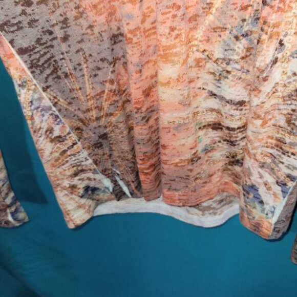 Prana Womens Long Sleeve V-Neck Top Medium Orange/White Abstract Print - Picture 7 of 12